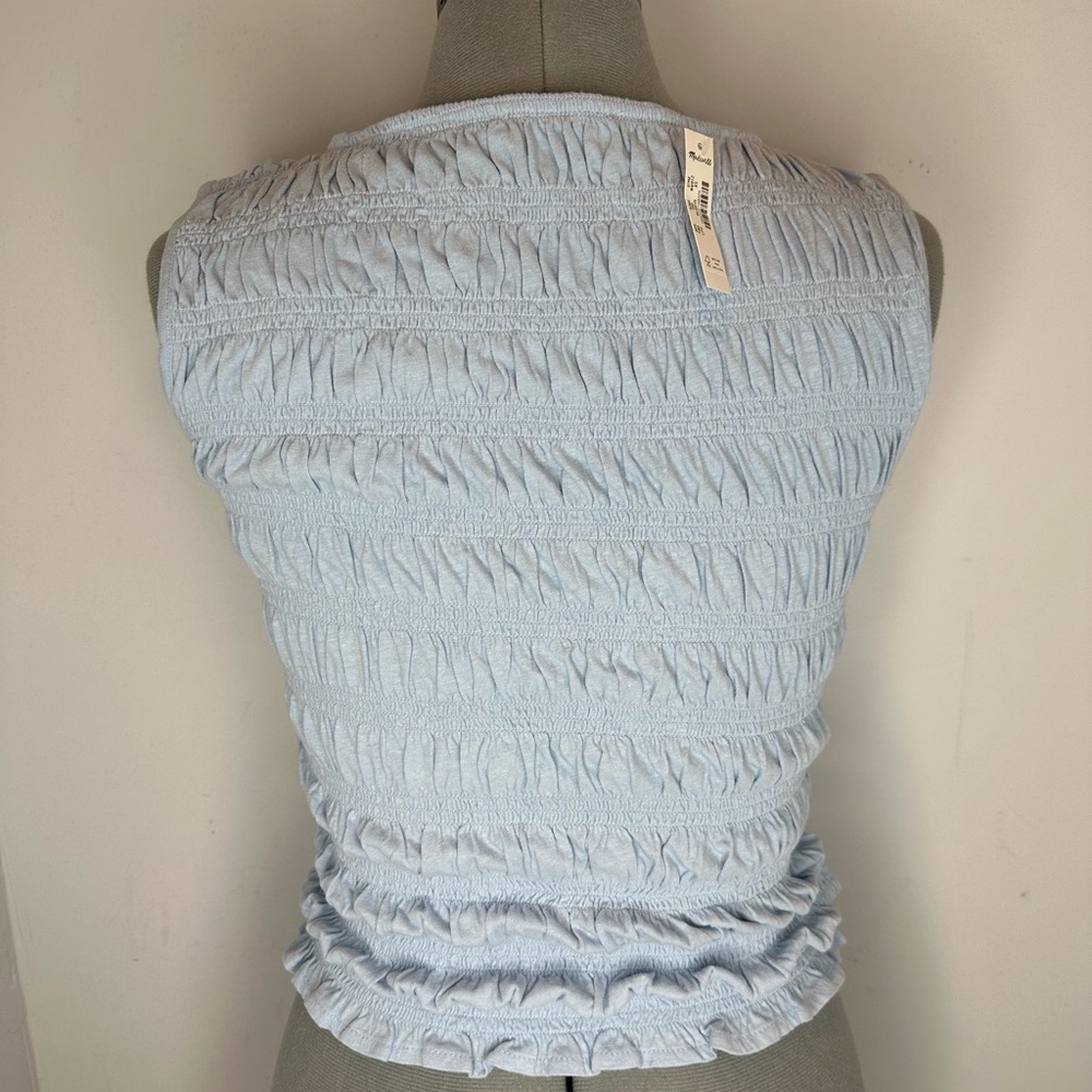 Madewell Smocked Tank Top Light Blue - Picture 4 of 7